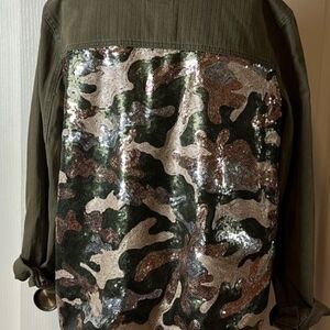 one 5 one Green Sequin Utility Jacket